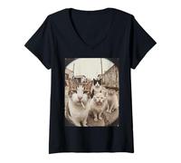 Mujer Stray Cat Gang Crew Funny Cat Lover Vintage Retro Camiseta Cuello V