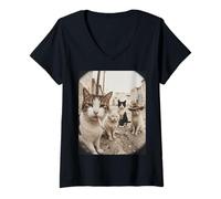 Mujer Stray Cat Gang Crew Funny Cat Lover Vintage Retro Camiseta Cuello V