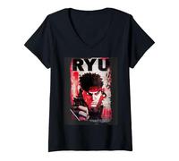 Mujer Street Fighter Ryu Champion Capcom Arcade 90s Tendencia de Juego Camiseta Cuello V