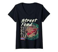 Mujer Street Food Pad Thai Vintage Anime Tailandia Foodie Design Camiseta Cuello V