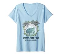 Mujer Stress Free Zone My Shell My Rules Caja de Salud Mental Tortuga Camiseta Cuello V