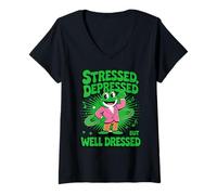 Mujer Stressed Depressed But Well Dressed Funny Frog Adult Humor Camiseta Cuello V