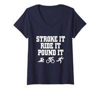 Mujer Stroke It Ride It Pound It Swim Bike Run Triahlon Camiseta Camiseta Cuello V