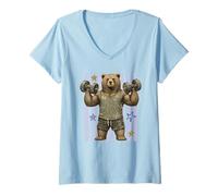 Mujer Strong Bear - Animal de Entrenamiento para Levantamiento de Pesas Camiseta Cuello V
