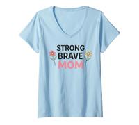 Mujer Strong Brave Mom Floral Positivo Maternidad Inspiradora Camiseta Cuello V