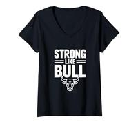 Mujer Strong Like Bull Gimnasio Motivacional Fitness Humor Camiseta Cuello V