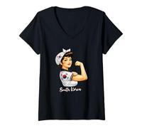 Mujer Strong South Korean Girl Woman Girlfriend South Korea Flag Camiseta Cuello V