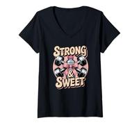 Mujer Strong & Sweet Gym Girl Fitness Entrenamiento Motivación Camiseta Cuello V