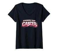 Mujer Stronger Than Cancer cáncer de Mama con Cinta Rosa Camiseta Cuello V