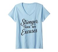 Mujer Stronger Than My Excuses Divertido Bodybuilding Camiseta Cuello V