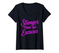 Mujer Stronger Than My Excuses Divertido Bodybuilding Camiseta Cuello V