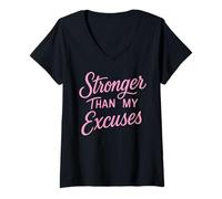 Mujer Stronger Than My Excuses Divertido Bodybuilding Camiseta Cuello V