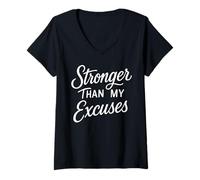 Mujer Stronger Than My Excuses Divertido Bodybuilding Camiseta Cuello V