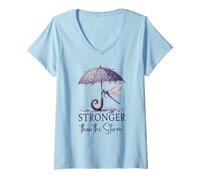 Mujer Stronger Than the Storm Psalm 93 Christian Purple Dragonfly Camiseta Cuello V