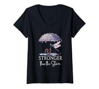Mujer Stronger Than the Storm Psalm 93 Purple Dragonfly Christian Camiseta Cuello V