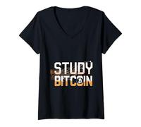 Mujer Study Bitcoin Comerciante de blockchain de criptomonedas -- Camiseta Cuello V