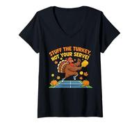 Mujer Stuff The Turkey Divertida Camiseta de Paleta de Pickleball de Acción de Gracias Camiseta Cuello V