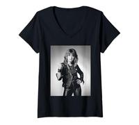 Mujer Stumblin En La Cantante Suzi Quatro por Allan Ballard Camiseta Cuello V