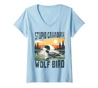 Mujer Stupid Canadian Wolf Bird Funny Loon Animal Meme Retro Camiseta Cuello V