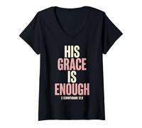 Mujer Su Gracia es Suficiente Corintios 12:9 Versículo de la Biblia Camiseta Cuello V