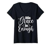 Mujer Su Gracia es Suficiente Mensaje Inspirador Camiseta Cuello V