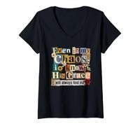Mujer Su Gracia me Encuentra Collage de fe Cristiana Camiseta Cuello V