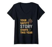 Mujer Su Historia de Seguridad Comienza Este año | Regalo de Seguridad de año Nuevo Camiseta Cuello V