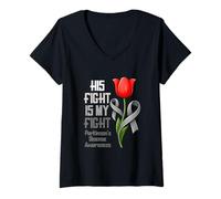 Mujer Su Lucha es mi Lucha contra la Enfermedad de Parkinson Grey Ribbon Support Camiseta Cuello V