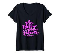 Mujer Su Misericordia Infinito para Siempre versículo bíblico Mujeres Salmo Escritura Camiseta Cuello V