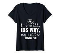 Mujer Su Voluntad, Su Camino, Mi Fe - Diseño Motivacional Floral Camiseta Cuello V