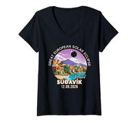 Mujer Súðavík, Islandia Gran Eclipse Solar Europeo 2026 Camiseta Cuello V