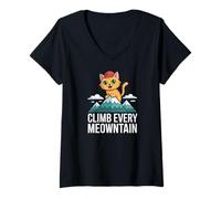 Mujer Sube a cada gato Meowntain Cute Mountain Camiseta Cuello V