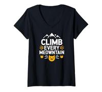 Mujer Sube a cada montaña amante de los gatos Meowntain Camiseta Cuello V