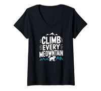 Mujer Sube a todas las montañas, divertida montaña para gatos Camiseta Cuello V