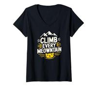 Mujer Sube a todos los alpinistas amantes de los gatos de montaña Camiseta Cuello V