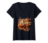 Mujer Sube la energía de la música Camiseta Cuello V