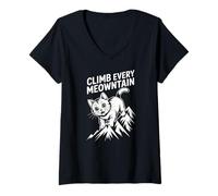 Mujer Sube todas las montañas y diviértete con un lindo gato Camiseta Cuello V