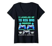 Mujer Subió de nivel a Big Bro otra vez - Divertido videojuego Gamer Brother Camiseta Cuello V