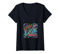 Mujer Subir de Nivel Motivación Crecimiento Mentalidad Diseño Gráfico Camiseta Cuello V