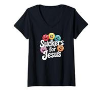 Mujer Suckers For Jesus Creencias Cristianas Camiseta Cuello V