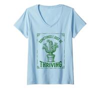 Mujer Suculentas Divertidas de Cactus Vintage a Veces I Just Be Thriving Camiseta Cuello V