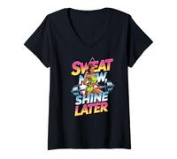 Mujer Suda Ahora Brilla más Tarde Cita Motivacional Gimnasio Fitness Camiseta Cuello V