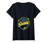 Mujer Suda Ahora Brilla más Tarde Fitness Cita Entrenamiento Grind Humor Camiseta Cuello V