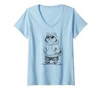 Mujer Sudadera con Capucha para Perro con Gafas de Sol Urban Shiba Camiseta Cuello V