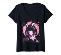 Mujer Sudadera con Capucha Yami Kawaii para niña con Conejito gótico, Pastel, EMO, Espeluznante Camiseta Cuello V