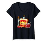 Mujer Sudadera con Comida para Celebrar la Fiesta Kawaii Toast Jam Camiseta Cuello V