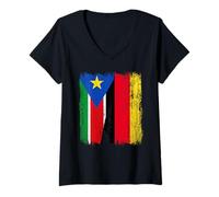 Mujer Sudán del Sur Alemania Media Bandera Sudán del Sur Herencia Alemana Camiseta Cuello V