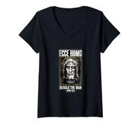 Mujer Sudario de Turín Rostro de Jesucristo Católico Camiseta Cuello V