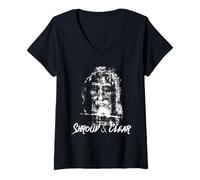 Mujer Sudario de Turín Rostro de Jesucristo Católico Camiseta Cuello V