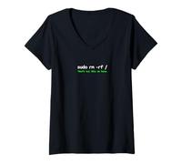 Mujer Sudo RM RF Advertencia - Linux Comando Line Tech Humor Camiseta Cuello V
